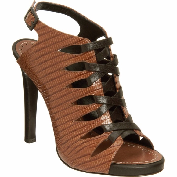 Proenza Schouler Shoes - Proenza Schouler 100% Leather Cognac Lizard Peep-toe Sandals
